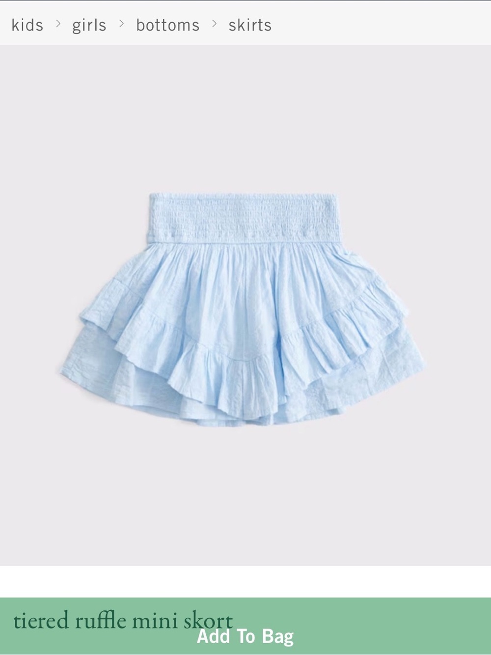 abercrombie kids Light Blue Tiered Ruffle Mini Skort